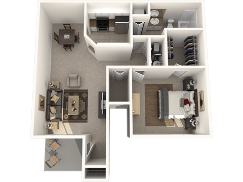 a stylized floor plan of a two bedroom apartment